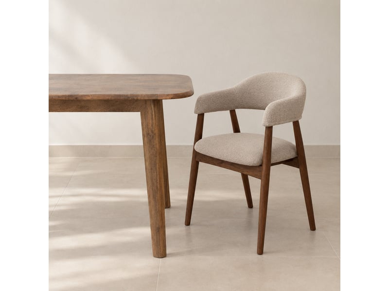  Lot de 4 fauteuils en bois de chêne noyer rembourrés en beige  - Conforama B
