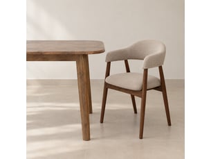 Lot de 4 fauteuils en bois de chêne noyer rembourrés en beige