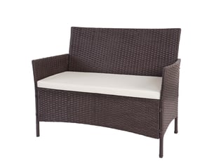 Banc de jardin halden en polyrotin, banquette - marron chiné, coussin crème
