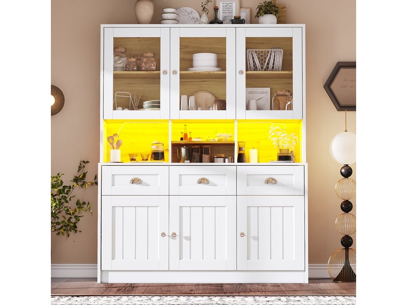  Meuble de cuisine muvano, buffet de cuisine haut avec éclairage led, blanc, 140 × 40 × 175 cm  - Conforama C
