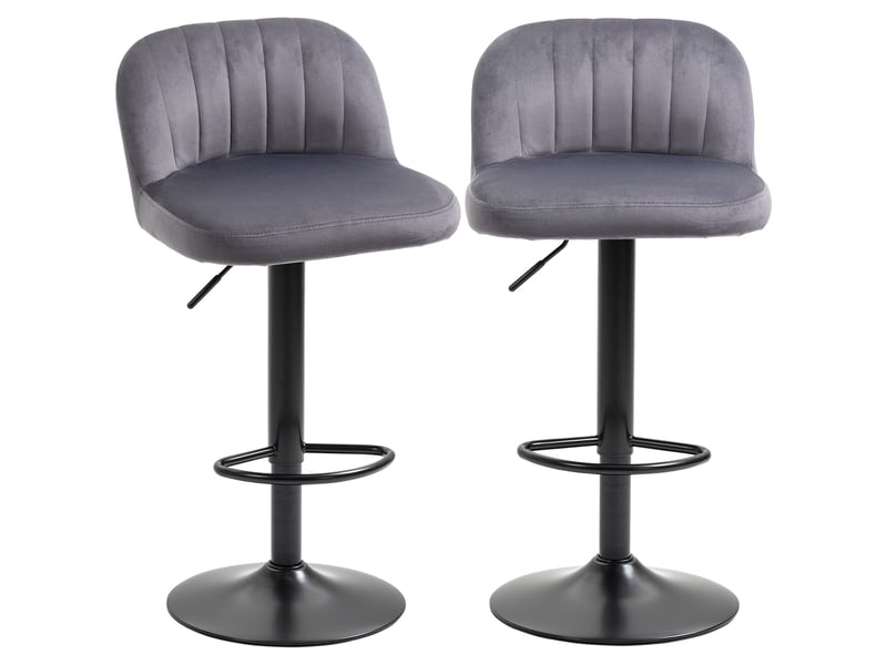  Lot de 2 tabourets de bar design contemporain avec repose-pieds hauteur réglable et pivotant gris  - Conforama B