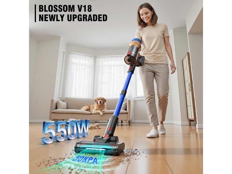  Aspirateur balai sans fil - 550w - 50kpa - 60min - capacité 1,5l - écran tactile-bleu  - Conforama D
