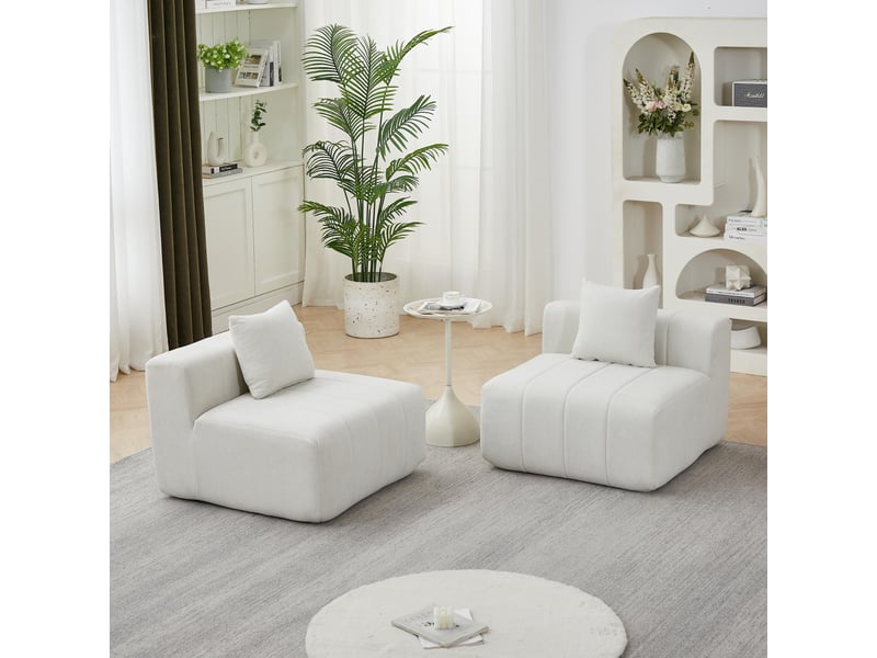  Canapé 2 places - 165x60.9x73.6 cm - canapé droit modulaire chenille avec 2 coussins, sans montage - blanc  - Conforama B