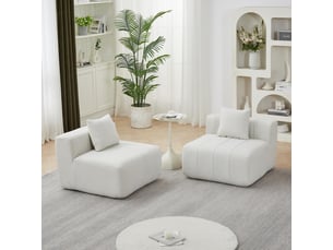 Canapé 2 places - 165x60.9x73.6 cm - canapé droit modulaire chenille avec 2 coussins, sans montage - blanc