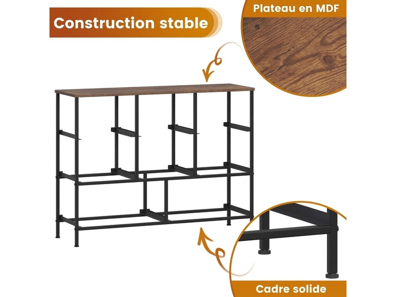  Chiffonnier meuble 100x30x76 cm huit tiroirs tissu marron rustique et metal noir chambre  - Conforama B