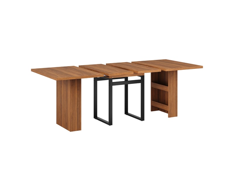Table à manger extensible, rangement intégré, pieds métal, marron foncé - Conforama E