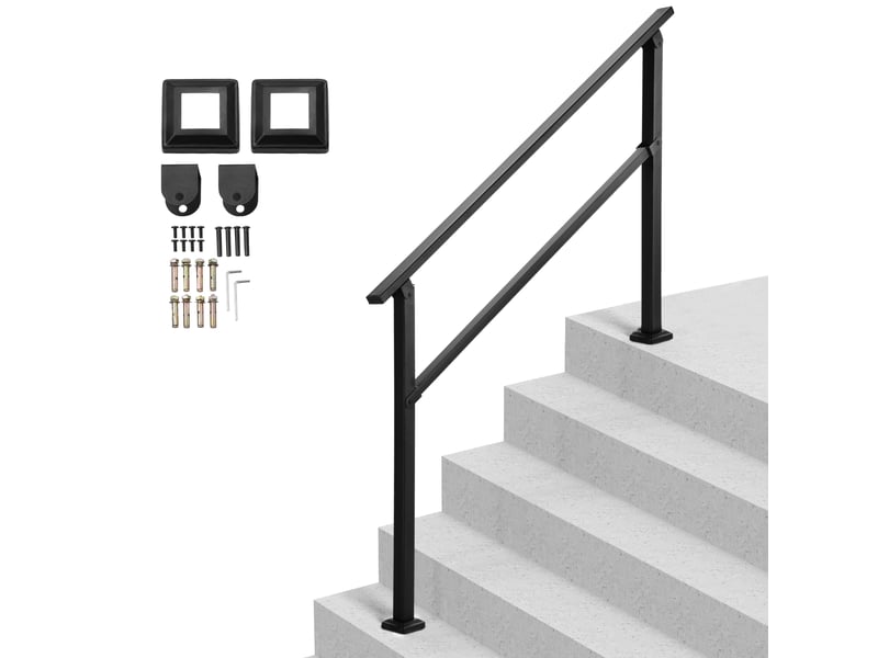  Vevor rampe deescalier pour 4-5 marches exterieures, main courante escalier, avec barre horizontale, tube carre en acier au carbone, pour personnes âgees, marches en beton, porche, terrasse, noir  - Conforama A