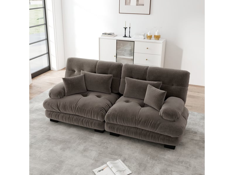  Canapé d'angle, canapé 2 places : en chenille, marron, style cloud, coussins inclus  - Conforama R