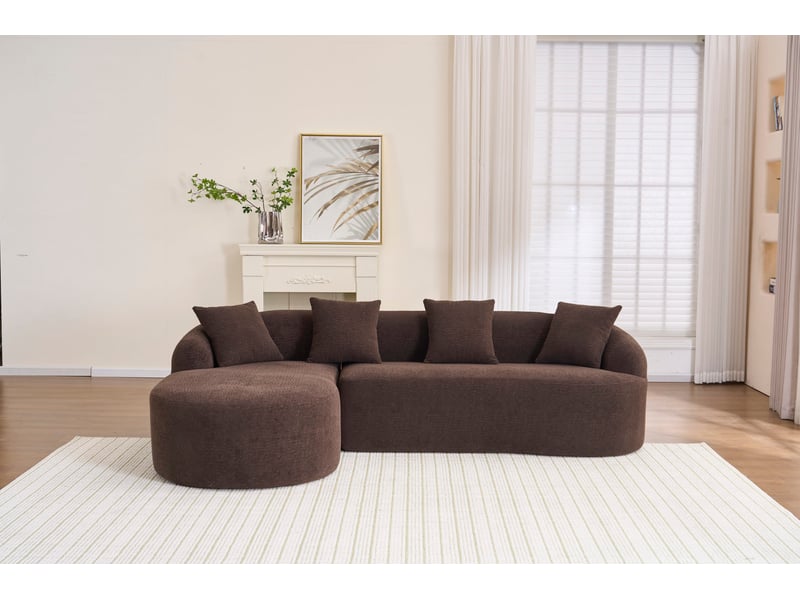  Canapé d’angle arrondi modulable 3 places en chenille marron, méridienne gauche  - Conforama E