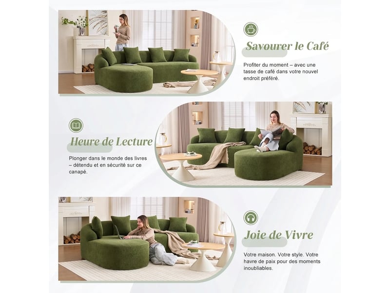  Canapé d'angle modulable avec méridienne gauche canapé en l chenille sans montage design courbé  - Conforama B