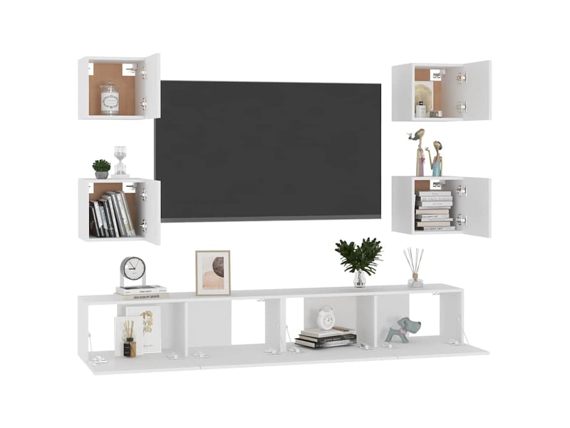  Ensemble de meubles tv 6 pcs blanc bois d'ingénierie shl38054  - Conforama C