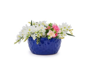 Lot de 3 pots de fleurs en céramique bleu antique, texture martelée, pour intérieur et extérieur, avec drainage