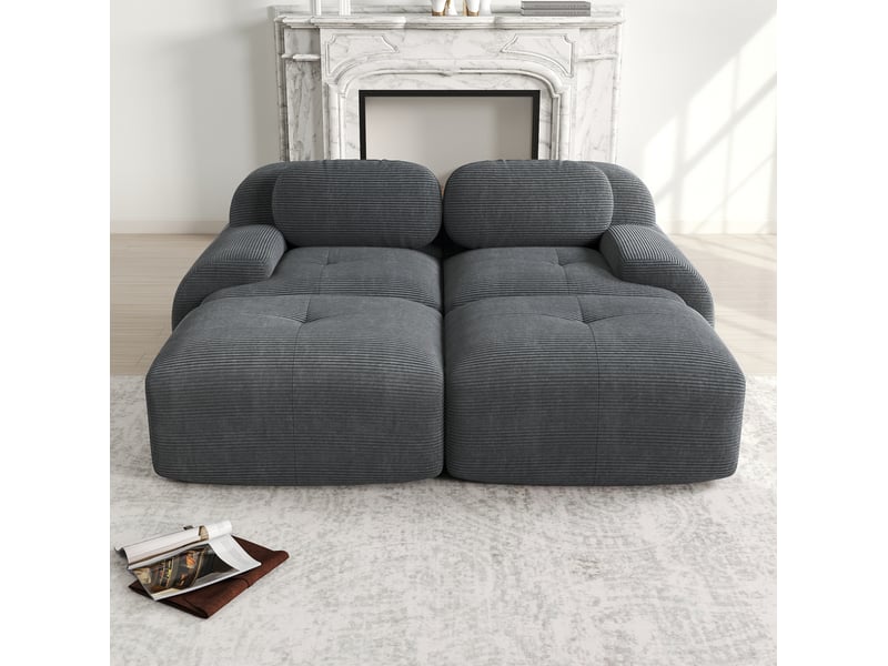  Canapé 2 places modulable en velours côtelé gris  - Conforama D