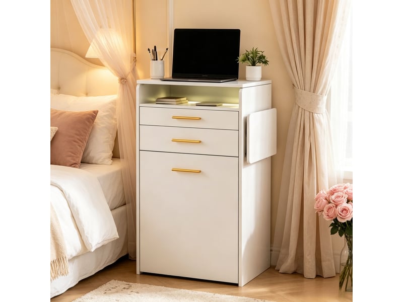  Coiffeuse 3 en 1 avec miroir led 40x50x87,2 cm-2 tiroirs-plateau en verre-tabouret avec rangement à roulettes-blanc  - Conforama D