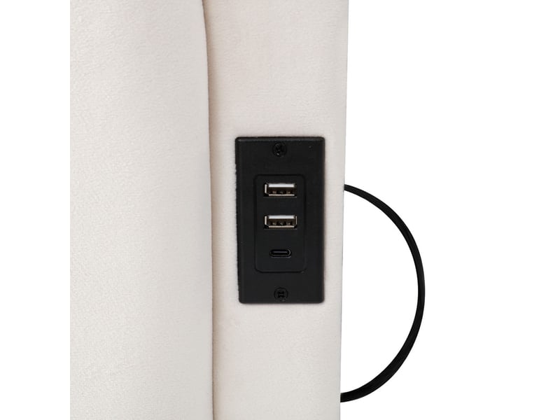  Lit coffre rembourré 140x190 cm - avec port usb et poche de rangement - tissu velours - sommier à lattes - beige (sans matelas)  - Conforama W