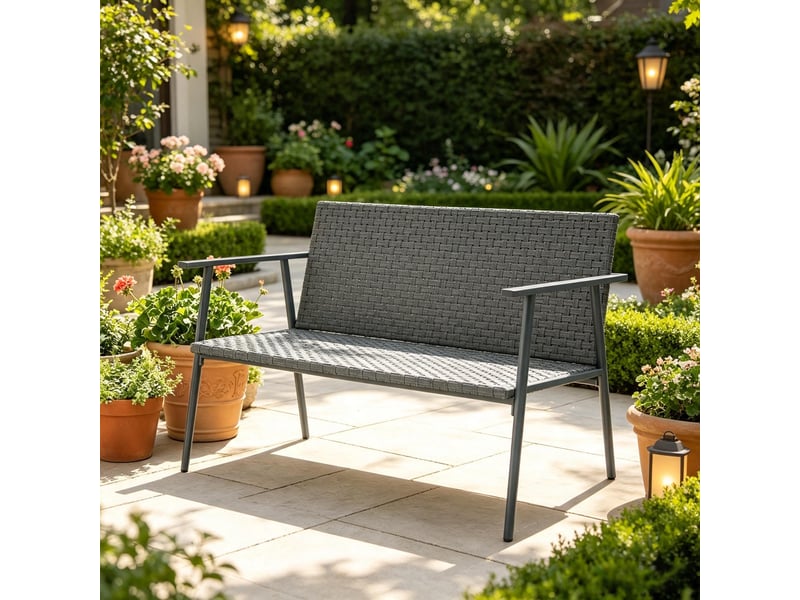  Banc de jardin 2 places en résine tressée et acier avec coussin et dossier  - Conforama B
