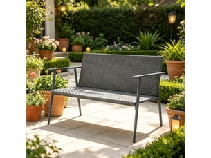 Banc de jardin 2 places en résine tressée et acier avec coussin et dossier