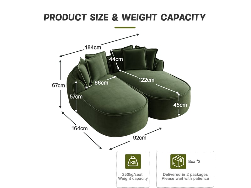  Canapé modulable convertible en lit avec assise profonde et coussins, pour salon, en chenille vert  - Conforama E