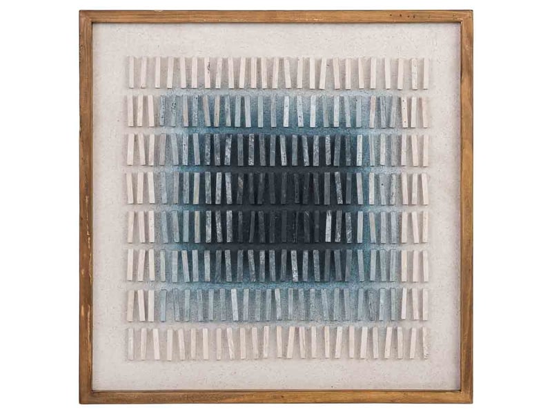  Tableau artisanal en bois recyclé relief beige et bleu 62x4x62h cm  - Conforama B