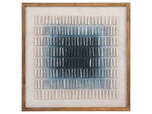 Tableau artisanal en bois recyclé relief beige et bleu 62x4x62h cm