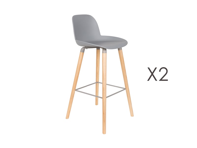  Lot de 2 tabourets de bar gris et pieds naturels - kuip  - Conforama A