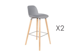 Lot de 2 tabourets de bar gris et pieds naturels - kuip