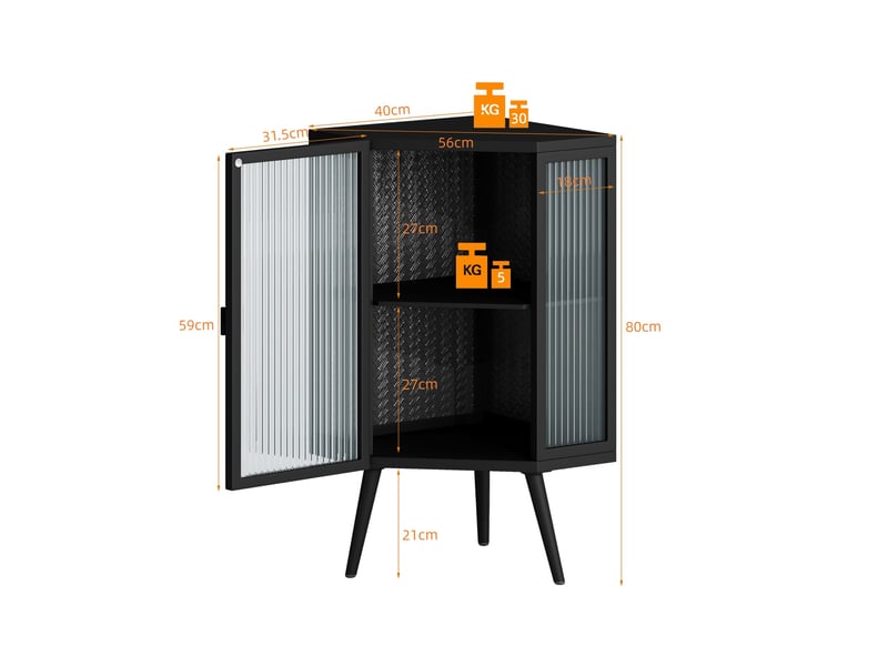  Armoire de rangement tcqpz sur pied 56 x 42,5 x 80 cm 2 niveaux métal verre trempé noir  - Conforama C