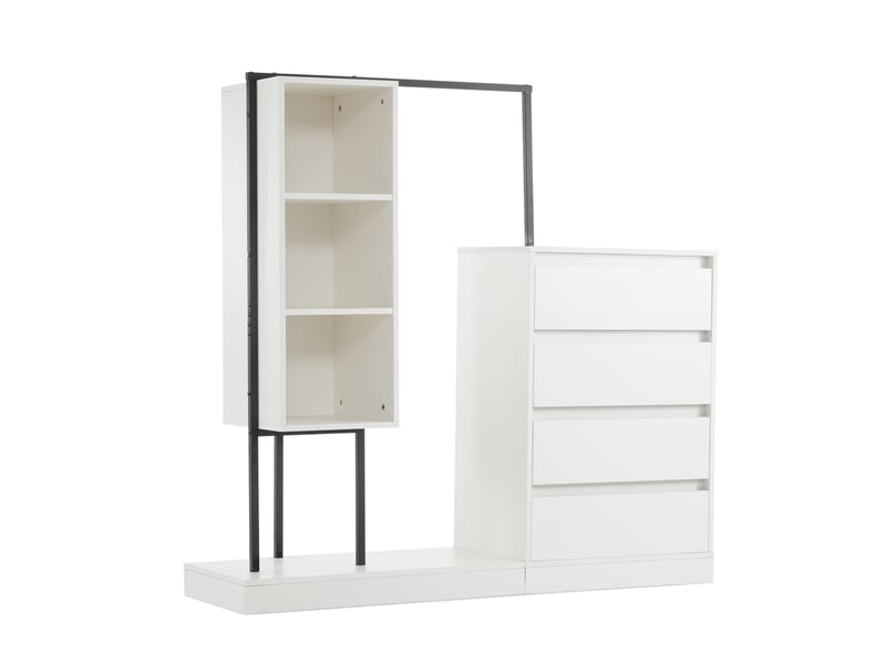 Armoire à chaussures blanc avec penderie, tiroirs et vitrine, design minimaliste  - Conforama D