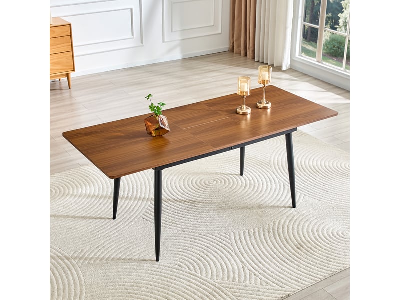  Table à manger rectangulaire 150 ou 191x80x75 cm pour 4 à 8 personnes plateau mdf effet bois pieds métal noir couleur noyer BUBBLY - Conforama E