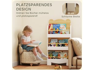 Bibliothèque enfant blanche en bois, 3 étagères, rangement jouets et livres, 55x15x110 cm