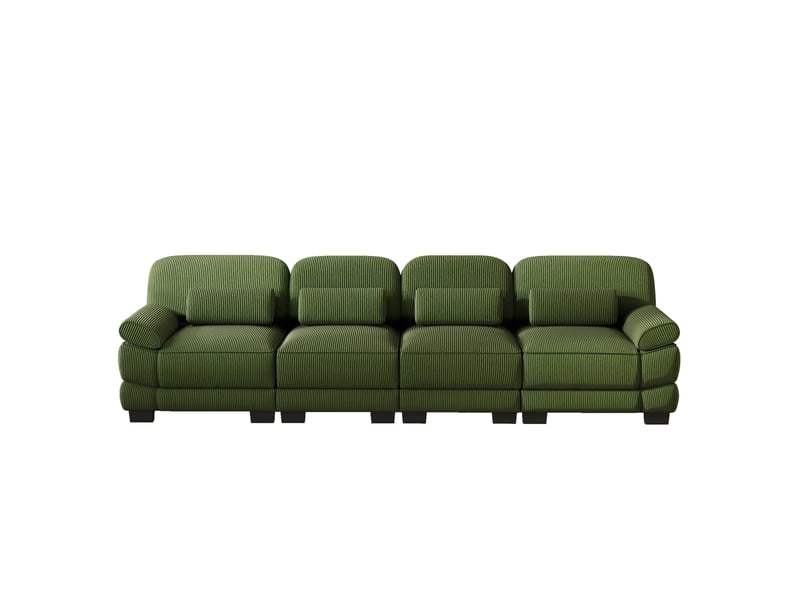  Canapé modulable xl 4 places en velours côtelé vert avec coussins lombaires confortables  - Conforama A