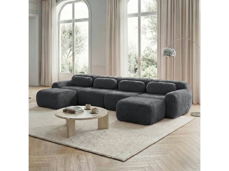  Canapé d'angle, canapé modulable – forme u, sans montage, mousse haute densité, en tissu, gris, base antidérapante  - Conforama A