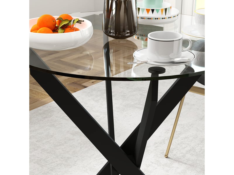  Table de salle à manger ronde 4 personnes en verre avec pieds métal ø70×75 cm noir  - Conforama D