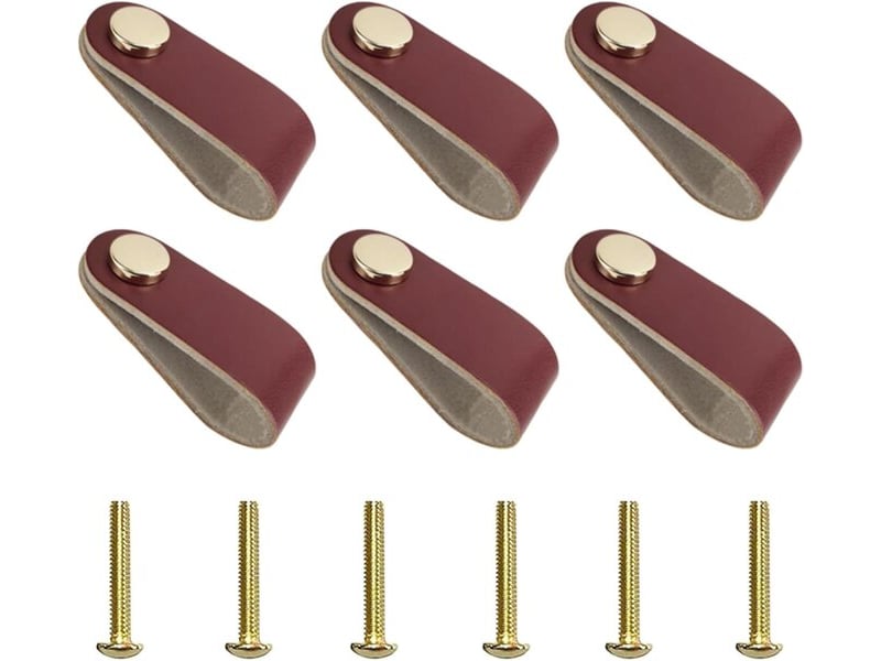  Set de 6 tireurs en cuir pu rouge cerise, poignées faites à la main pour les tiroirs, les commodes, les portes et la cuisine  - Conforama A