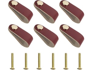 Set de 6 tireurs en cuir pu rouge cerise, poignées faites à la main pour les tiroirs, les commodes, les portes et la cuisine