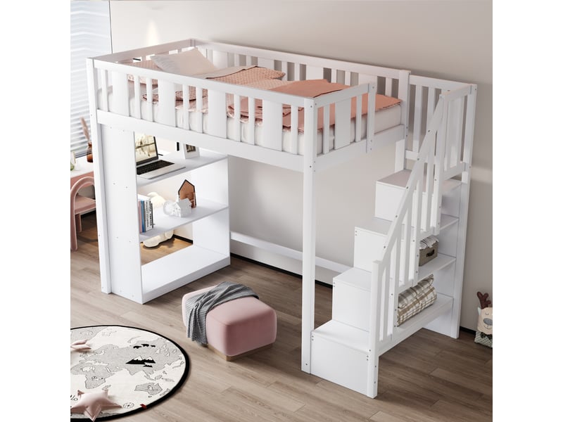  Lit mezzanine 90x200cm coloris blanc pin lit enfant blanc - Conforama E