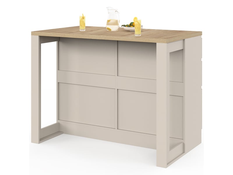 Ilot central mange-debout orso 120 cm casserolier 6 tiroirs beige et plateau effet bois - Conforama D