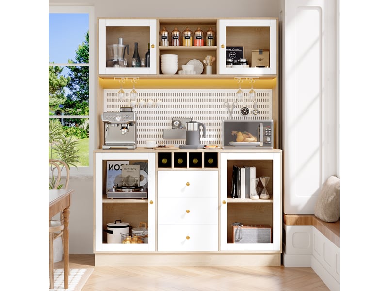  Meuble de cuisine muvano, buffet haut blanc avec éclairage led, 140 × 40 × 185,7 cm  - Conforama C