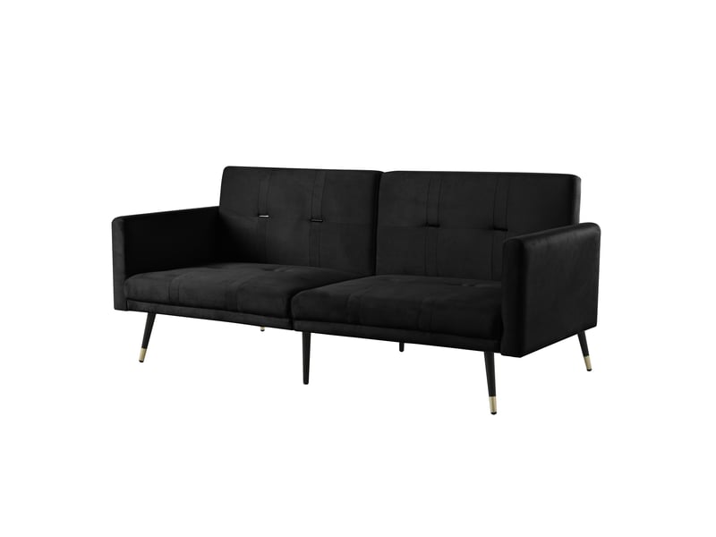  Canapé convertible 2 places avec dossiers réglables et fonction lit, structure stable, en velours noir  - Conforama E