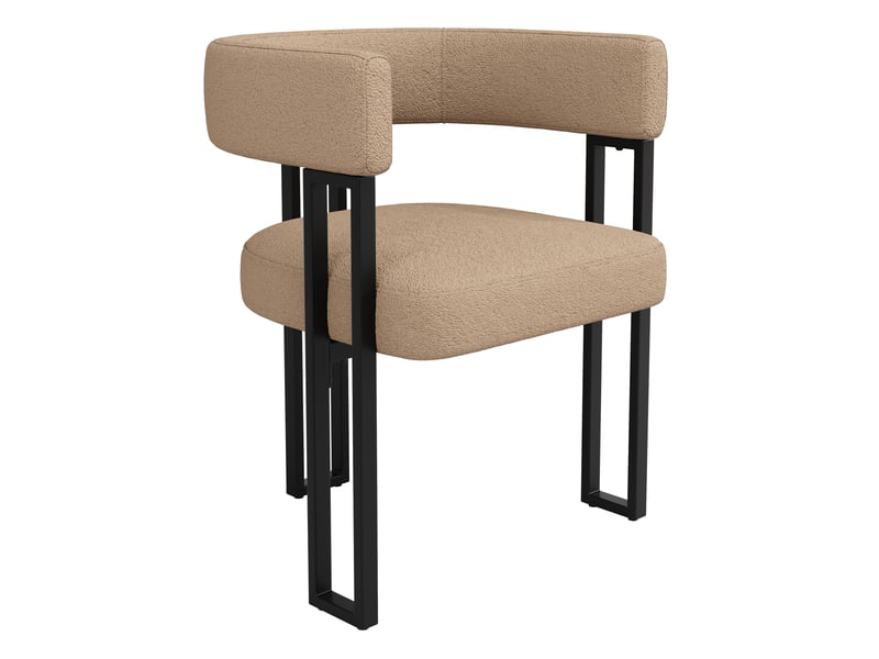  Lot de 4 chaise de salle à manger, dossier incurvé, tissu bouclette marron, structure en métal  - Conforama E