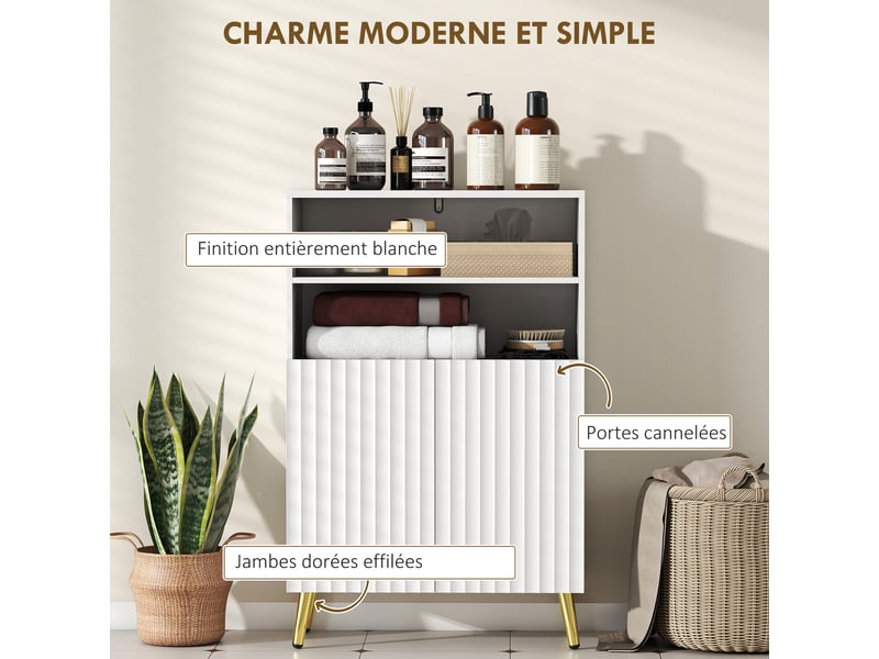  Meuble de salle de bain 2 portes à fermeture douce en mdf blanc 60 x 31,8 x 93 cm  - Conforama D
