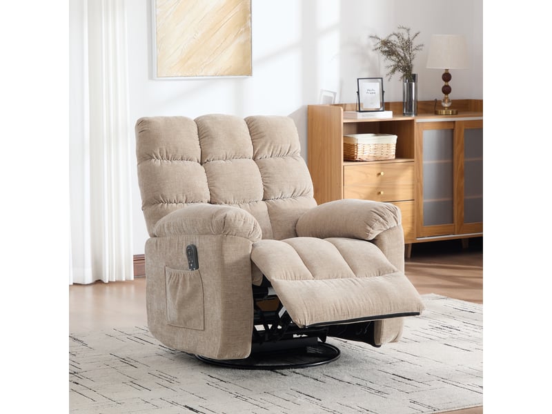  Fauteuil relax manuel pivotant 360° massant et chauffant en chenille beige clair Fay Lum - Conforama D