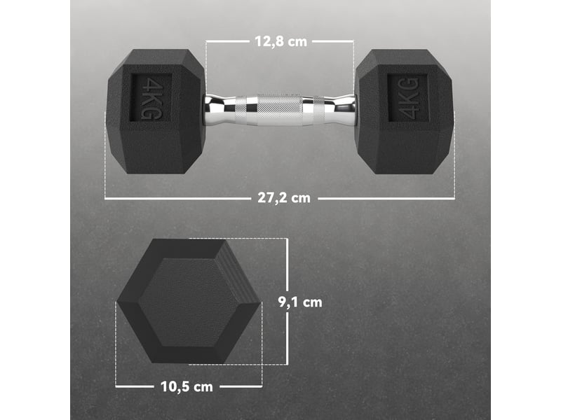  Ensemble d'haltères courtes, lot de 2 haltères hexagonaux recouverts de caoutchouc, acier noir  - Conforama E