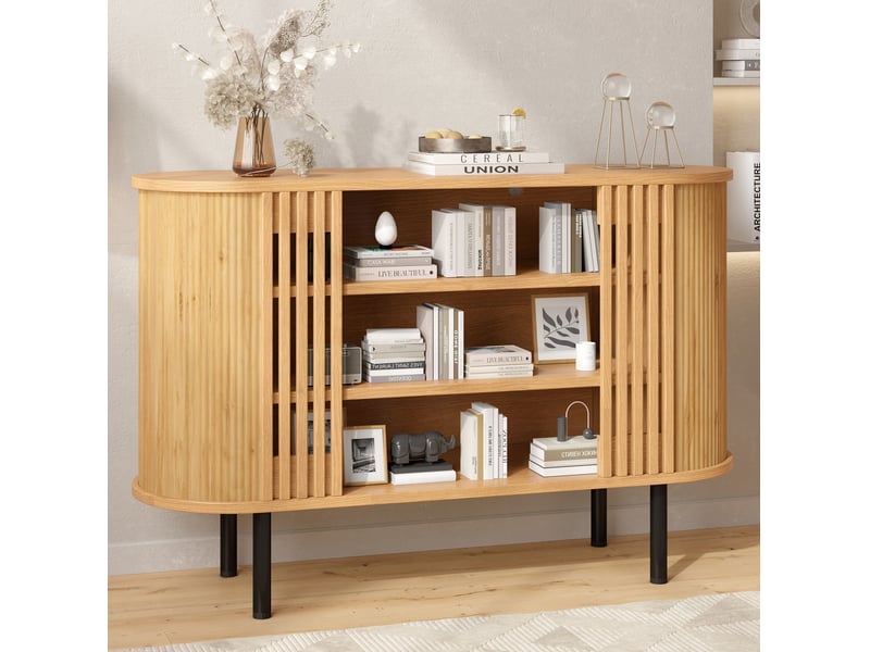  Buffet bas 120x40x80 cm effet bois naturel avec 3 niches ouvertes  - Conforama D