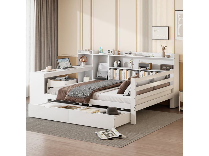  Lit avec rangement 140x200cm coloris blanc bois massif lit enfant blanc - Conforama E