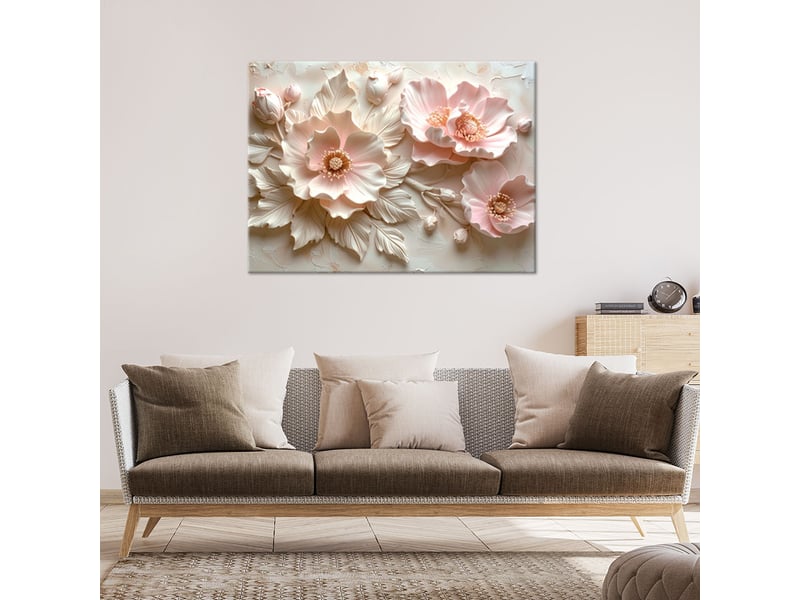  Tableaux, fleurs blanches et roses en relief 3d 90x60 1334483171 - Conforama B