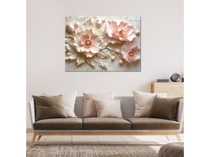 Tableaux, fleurs blanches et roses en relief 3d 90x60