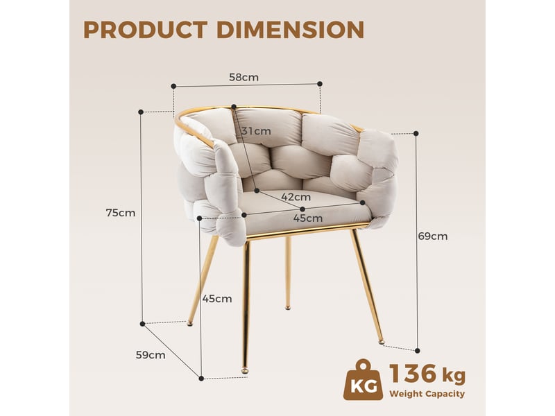  Lot de 2 fauteuils d'appoint modernes en velours beige avec structure métallique dorée  - Conforama C