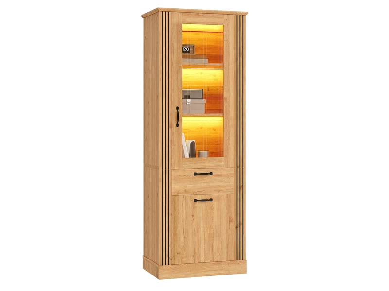  Vitrine 62x41x180 cm avec éclairage led contrôlé par application, coloris naturel  - Conforama A