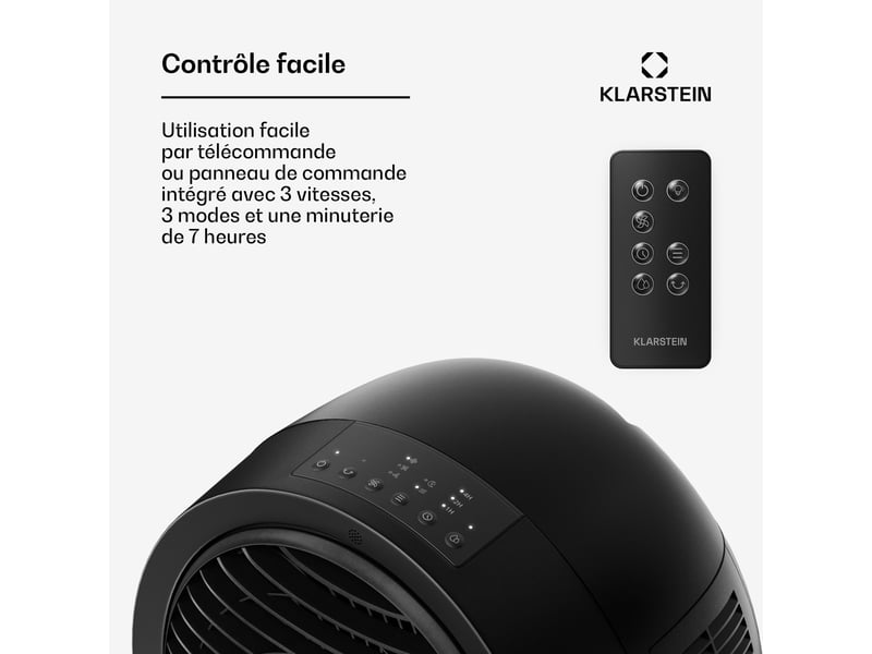 Klarstein whirlwind rafraîchisseur d'air 320 m³h 6l 30 m² 2 pains de glace 3 modes 60w noir  - Conforama D
